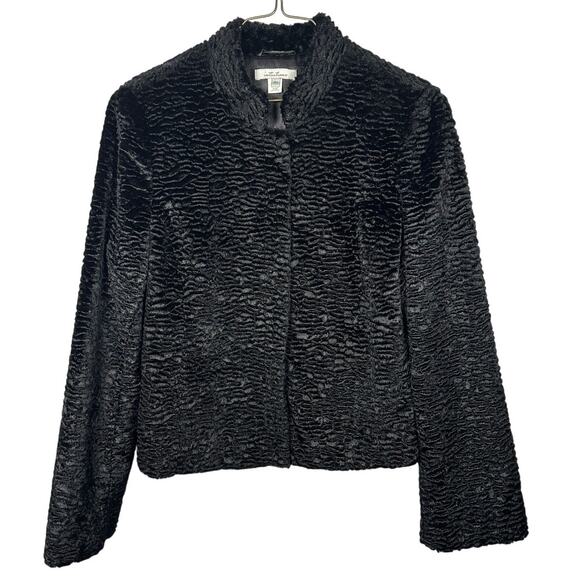 Intuitions Black Faux Fur Textured Cotton Blend Jacket Women's Medium - Picture 1 of 6